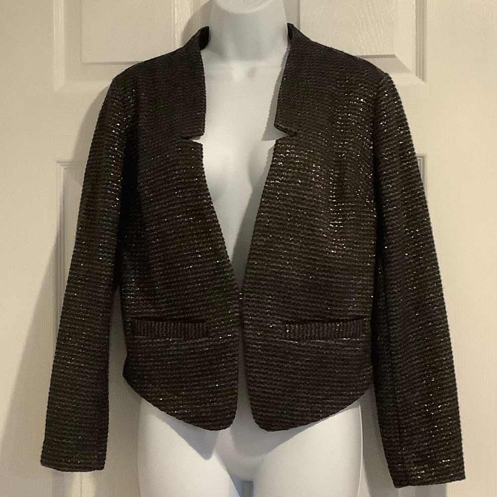 C WONDER Black/Gold Metallic Glam Evening Wear Chic Girl Boss Blazer Jacket XS